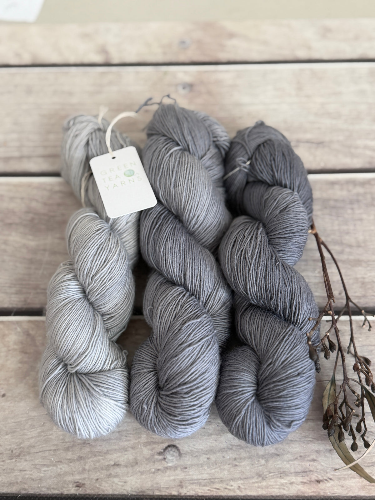 Ash and Pearl - 3 skein fade_ sw merino single _ Pine