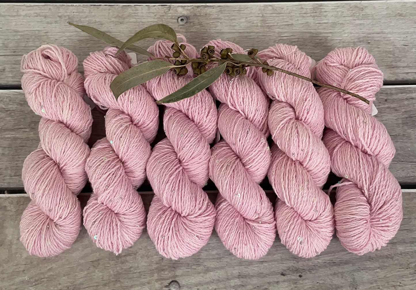 Pale Dragon on merino bead and sequins - Yuja 8ply