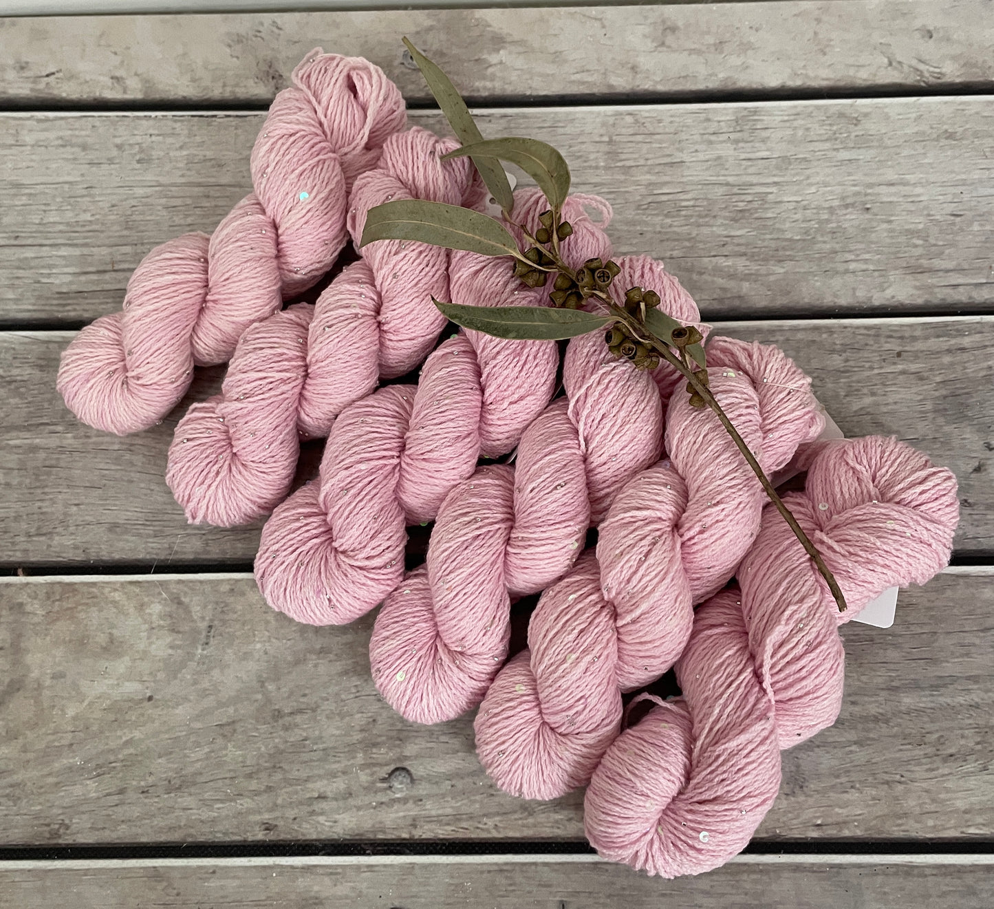 Pale Dragon on merino bead and sequins - Yuja 8ply