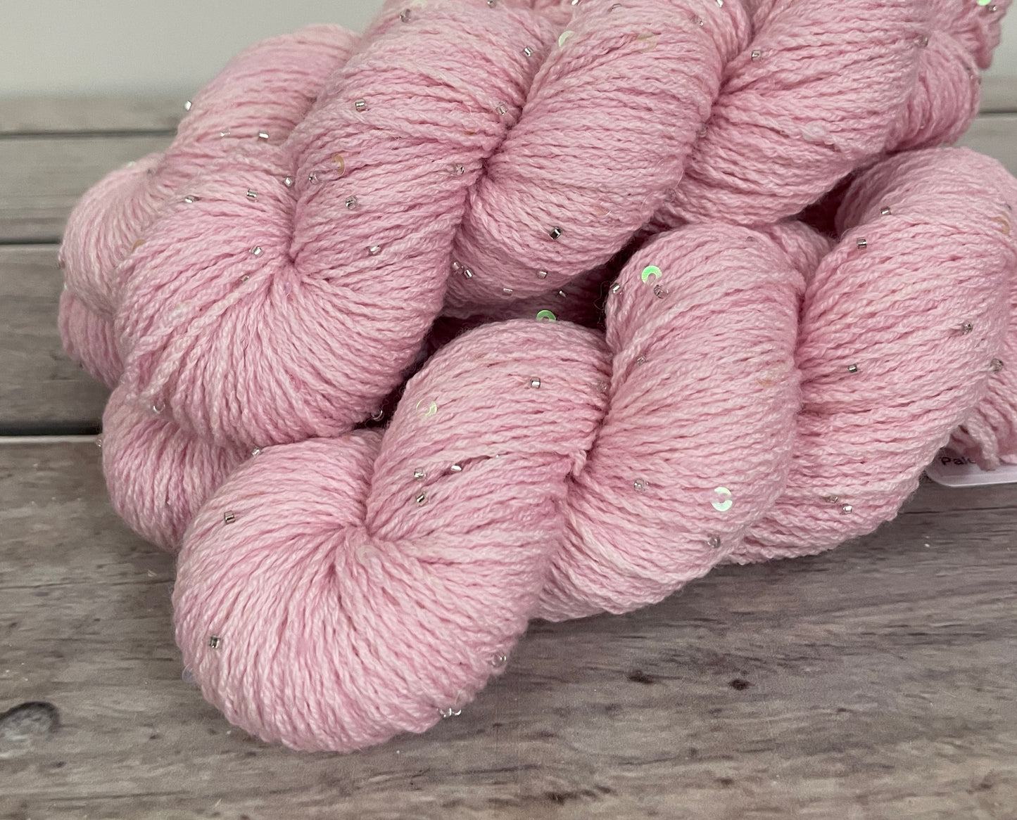 Pale Dragon on merino bead and sequins - Yuja 8ply