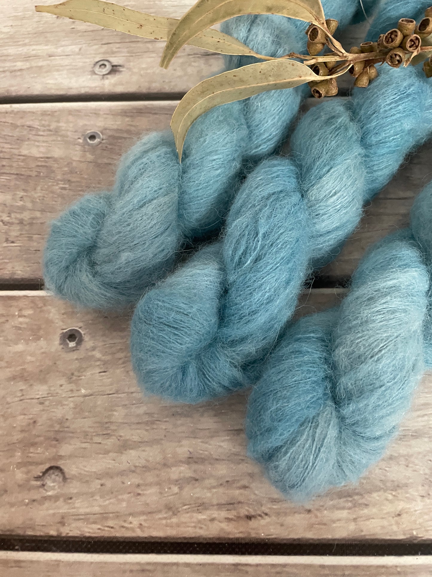 Blue Gum Mist ooak - 3 Ply baby suri/silk - Fenugreek