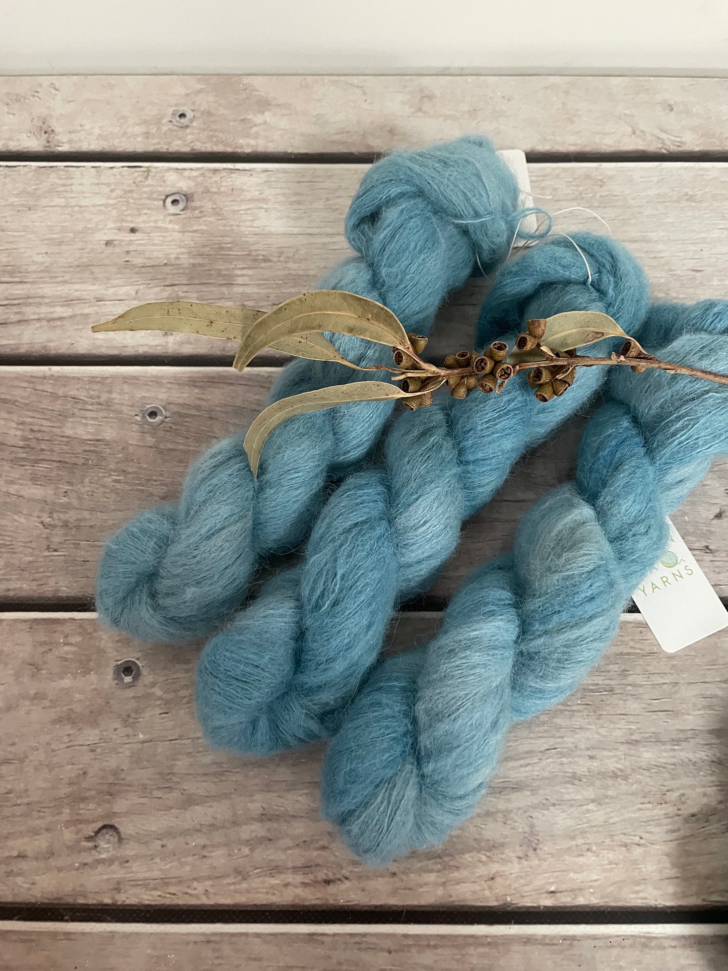 Blue Gum Mist ooak - 3 Ply baby suri/silk - Fenugreek