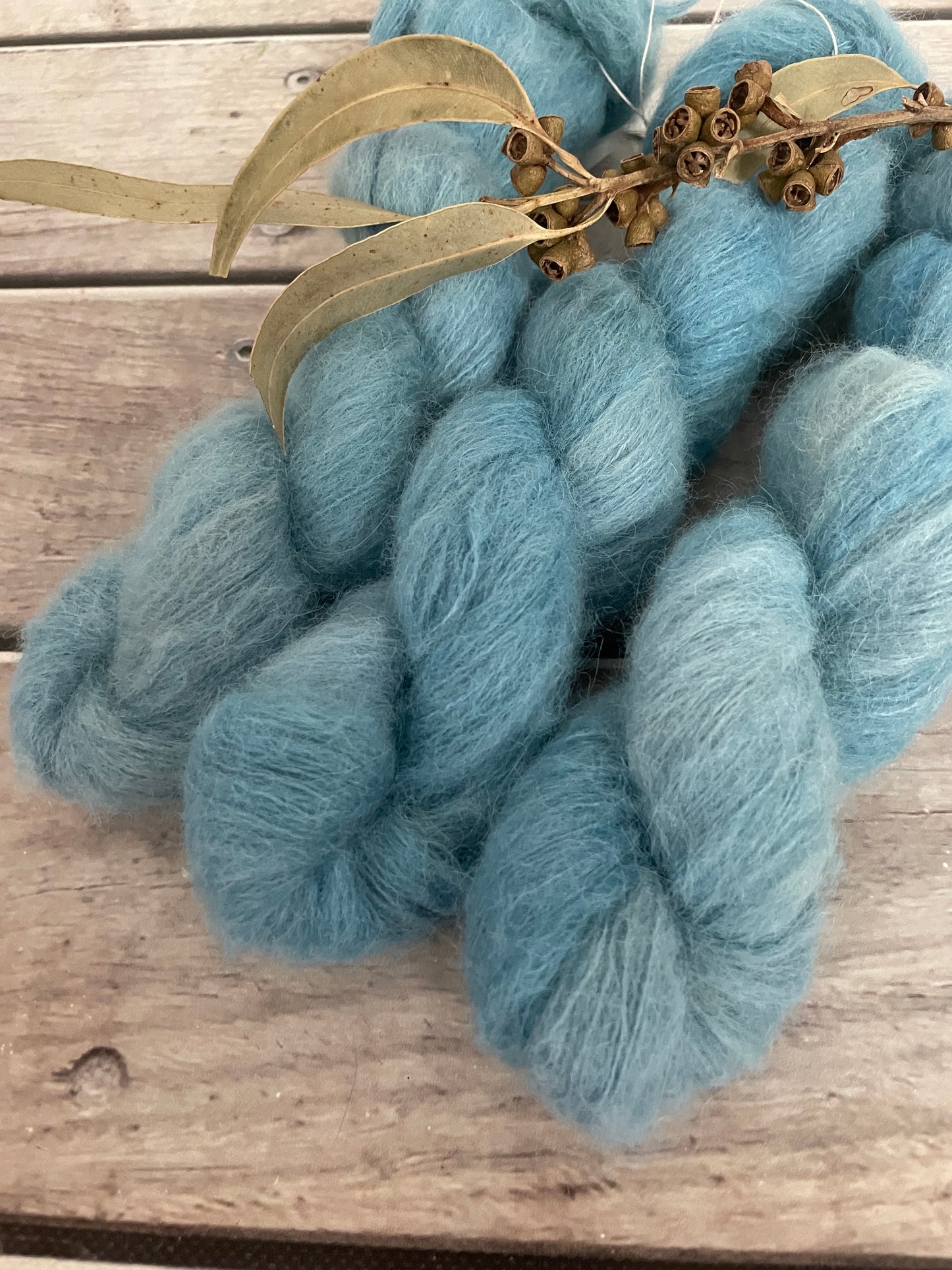 Blue Gum Mist ooak - 3 Ply baby suri/silk - Fenugreek