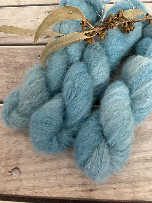 Blue Gum Mist ooak - 3 Ply baby suri/silk - Fenugreek