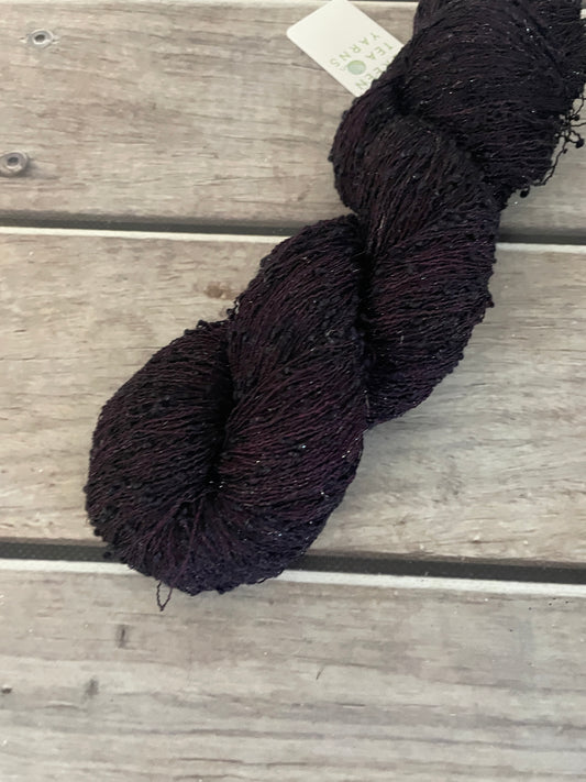 Black Cherry ooak - alpaca, silk, merino and stellina - 2 ply