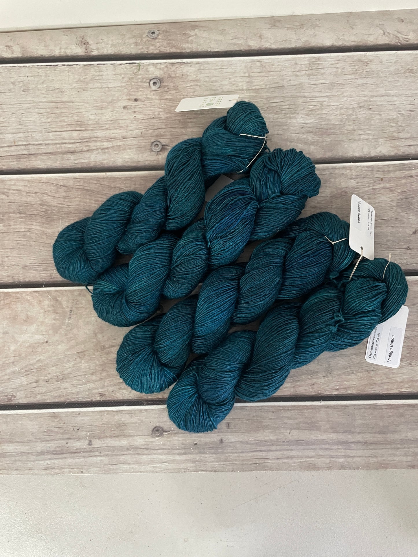 Vintage Button on Merino and Silk 4 ply single - Osmanthus