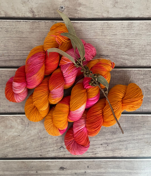 Raspberry Mango ooak - 4 ply merino/ nylon sock yarn- Darjeeling