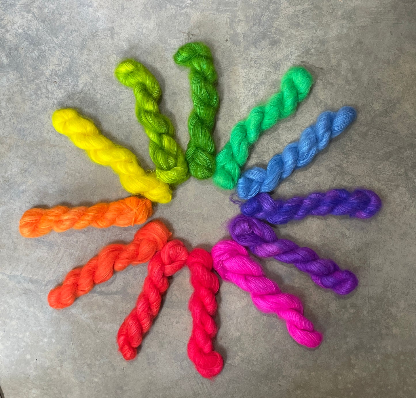 A Neon Rainbow - 12 mini skein Kit - mohair/silk - Shui Yun
