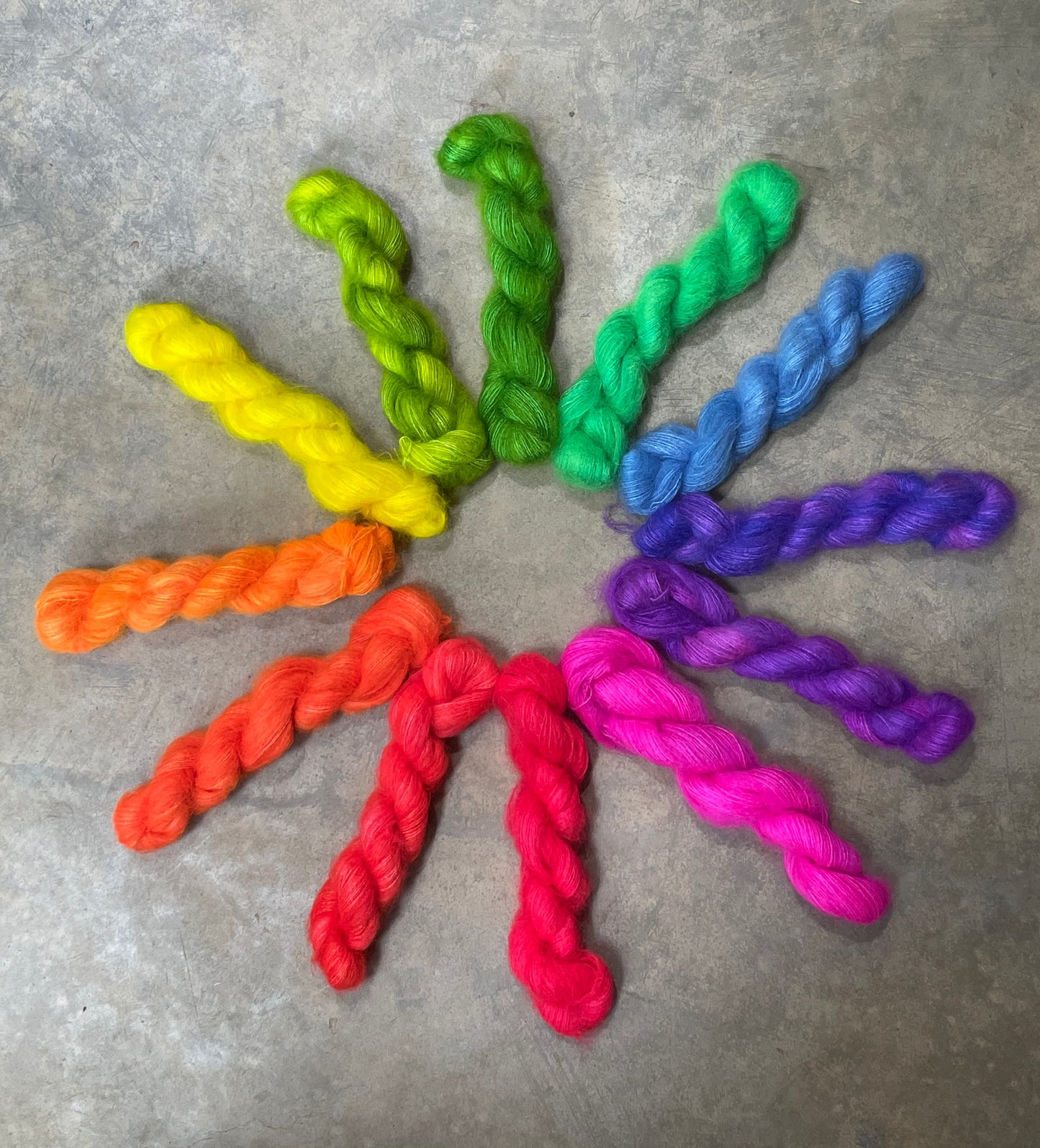 A Neon Rainbow - 12 mini skein Kit - mohair/silk - Shui Yun