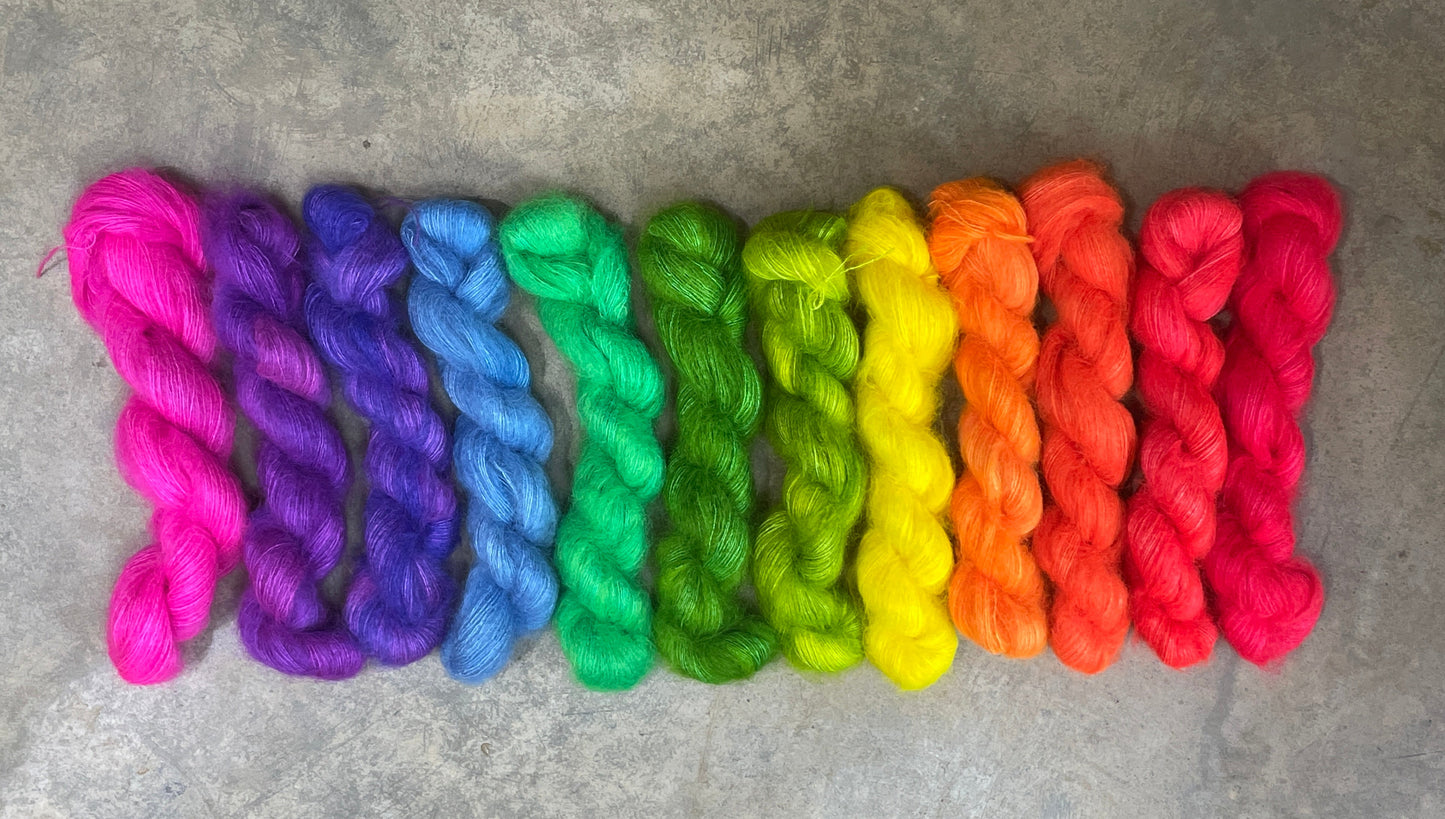 A Neon Rainbow - 12 mini skein Kit - mohair/silk - Shui Yun