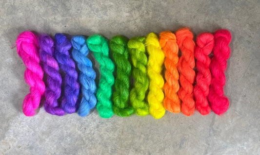 A Neon Rainbow - 12 mini skein Kit - mohair/silk - Shui Yun