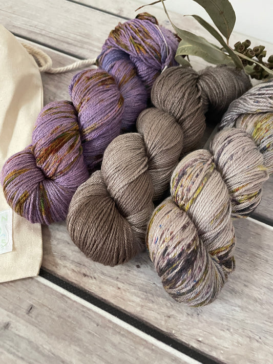 Granny's Cloak Moth set - Jasmine merino/silk yarn - 4 ply