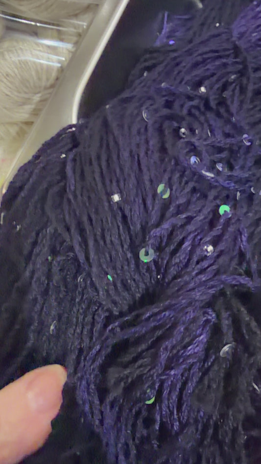 Percy's Purple on merino bead and sequins - Yuja 8ply