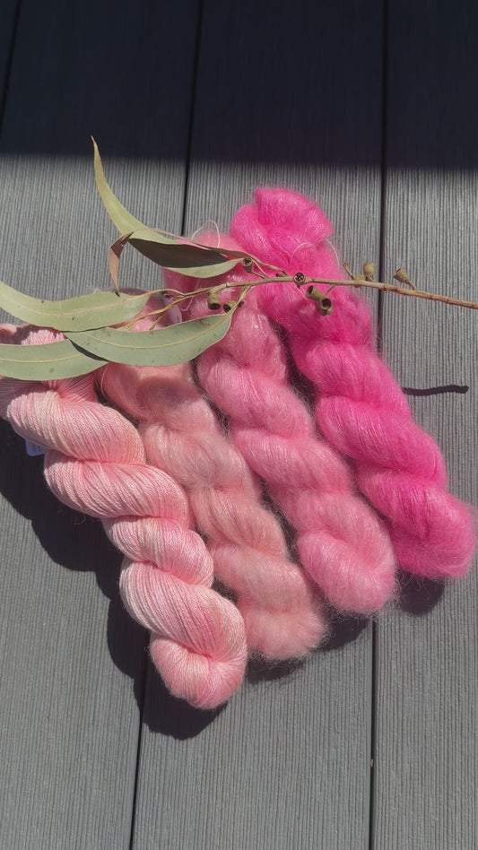 Rose Blush Fade + Jasmine - mohair/silk/sequins - Gyrokuro 3ply and Jasmine 4