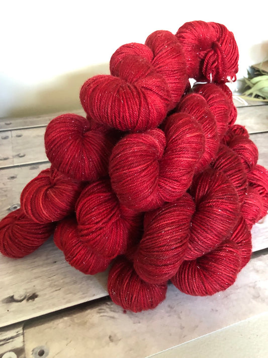 Santa's Surprise - 8 ply merino / nylon sock yarn - Mangosteen 8 sparkle